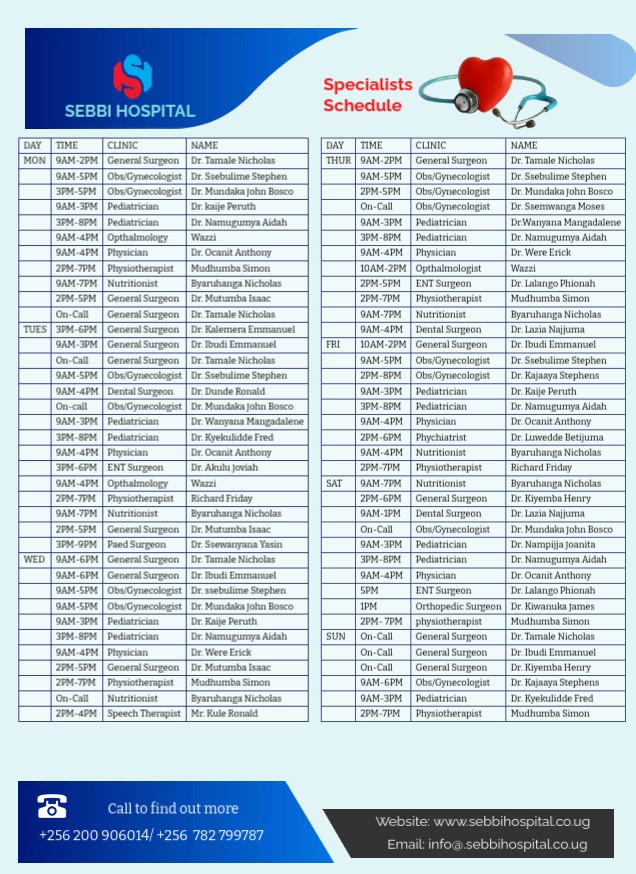 Specialist time schedule